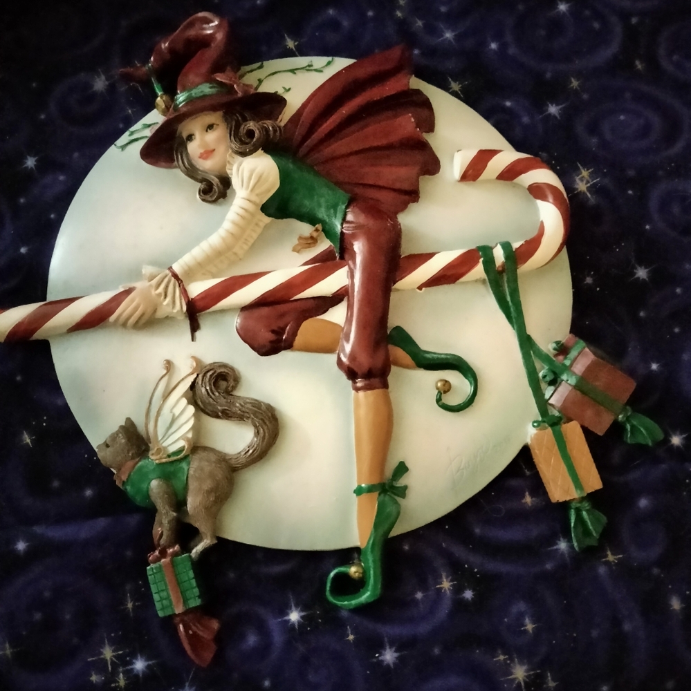 Candy Cane Witch Holiday Decor Plate by Pacific Giftware